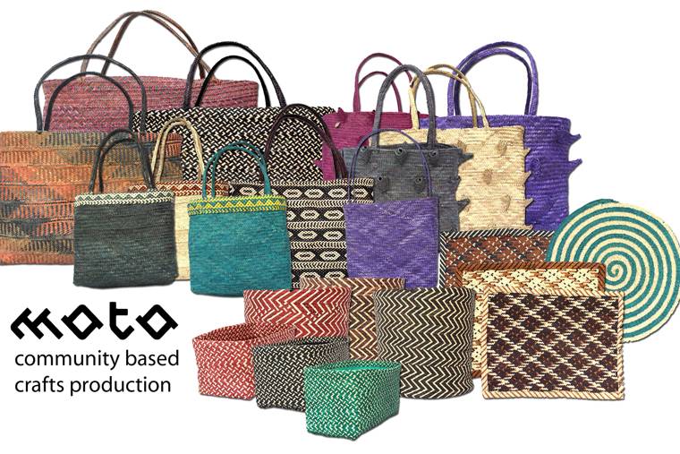 Handwoven palm-leaf baskets and bags in many colours